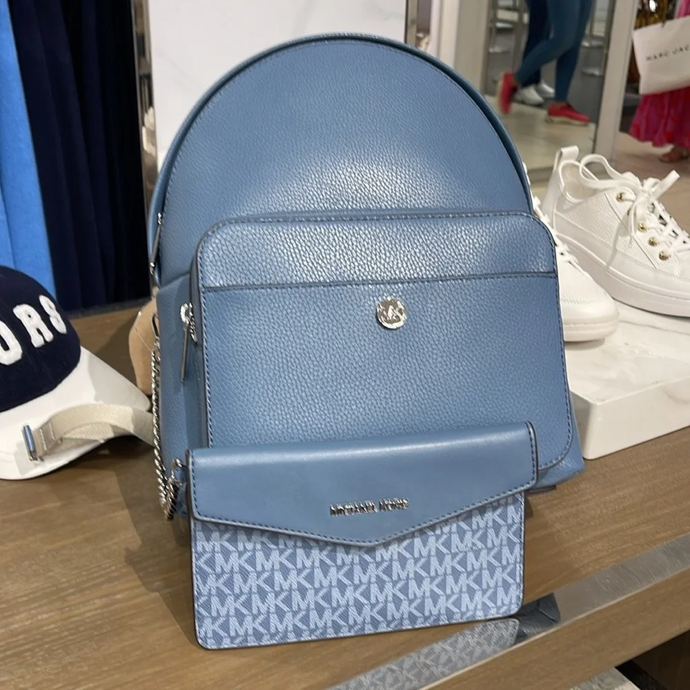 MICHAEL KORS Maisie Medium Pebbled Leather 2-in-1 Backpack Denim NWT